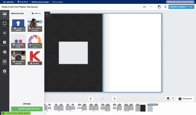 clicca su FOTO e AGGIUNGI BOX FOTO VUOTO per inserire la tua foto all'interno del tuo fotolibro