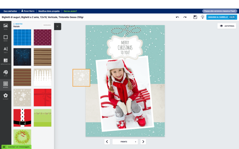 aggiungi uno sfondo al tuo biglietto di Natale con foto personalizzato