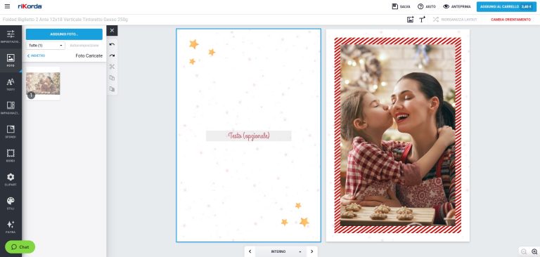 Editor Rikorda per caricare la foto nel biglietto di Natale personalizzato