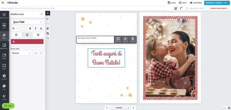Editor Rikorda per inserire e modificare foto e testo nel biglietto di Natale