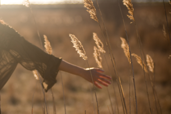 Donna fuori fuoco fotografata durante la golden hour